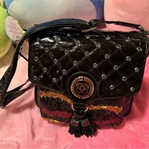 SHARIF “GUC” Sequined Black Patent Shoulder Bag